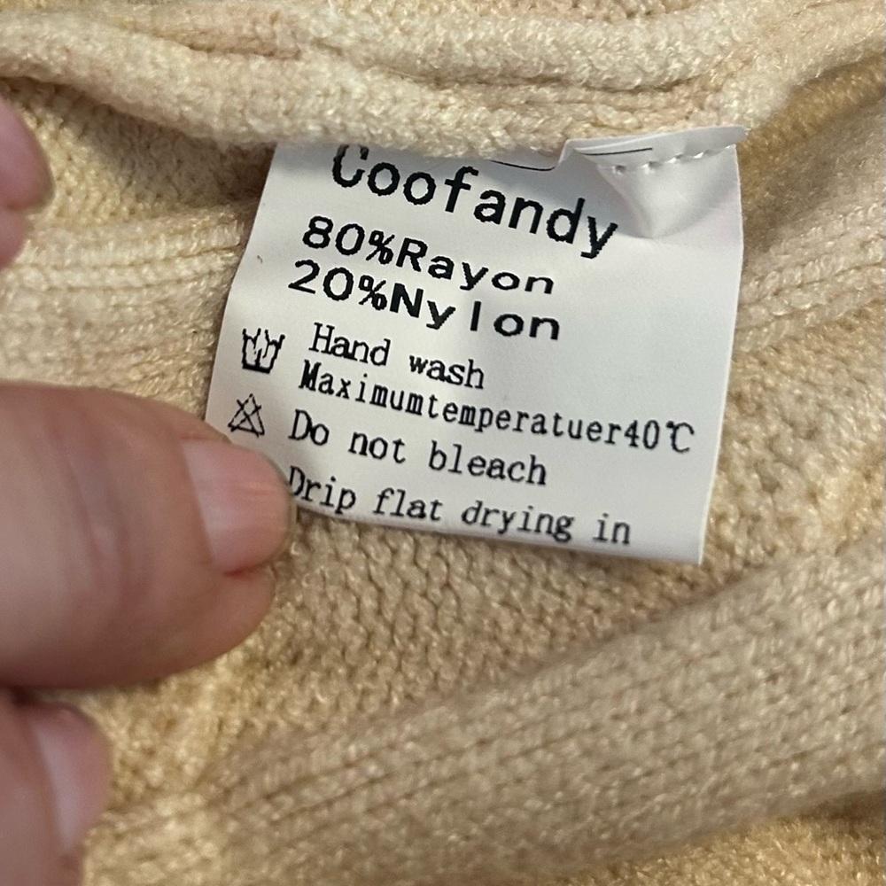 Coofandy Cream Cable Knit Sweater, T-Neck, Sz M - Picture 10 of 11